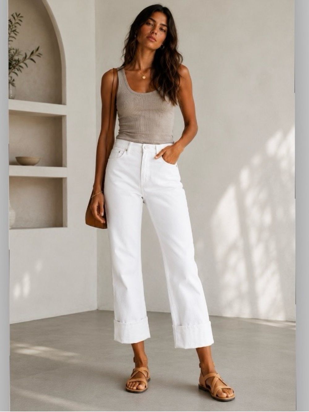 FRAME Denim Le High Oversized Cuffed Straight Leg White Jeans 31 NWT - Picture 1 of 11